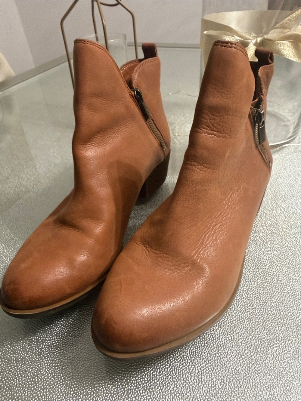 Lucky Brand Chestnut Brown Leather Ankle Booties with Side Zip